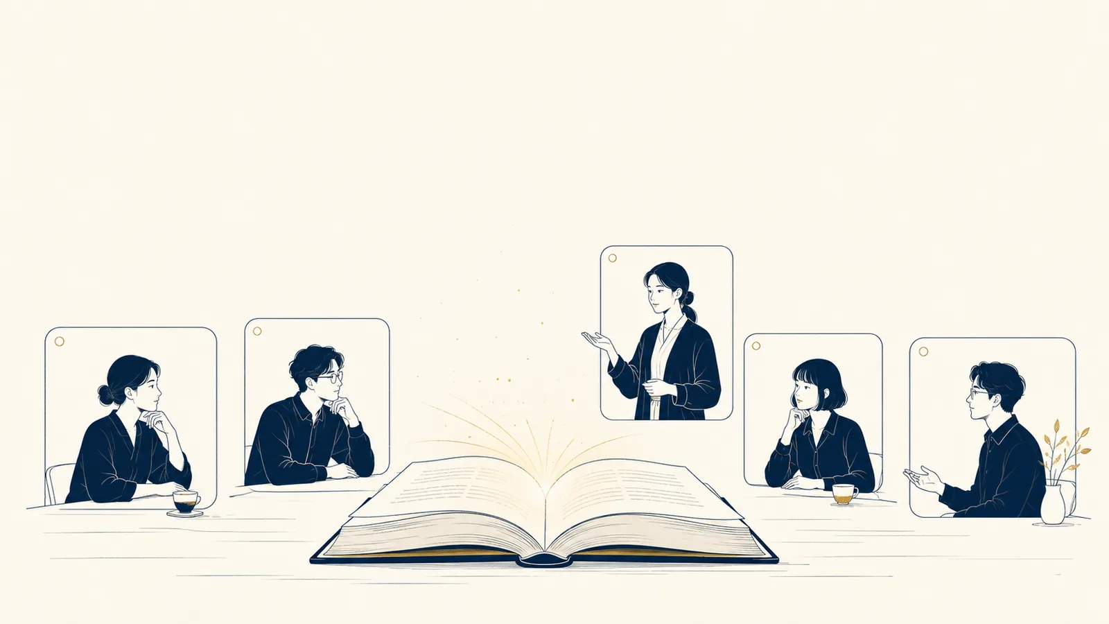 一冊の本を、少人数のオンラインで一緒に読み解くイメージイラスト